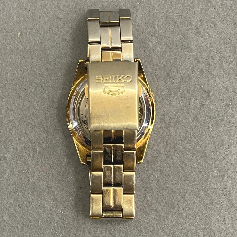Seiko 5 Automatic 21 Jewels Gold Dial Mens Watch 7S26-03F0‎ Exhibition Back